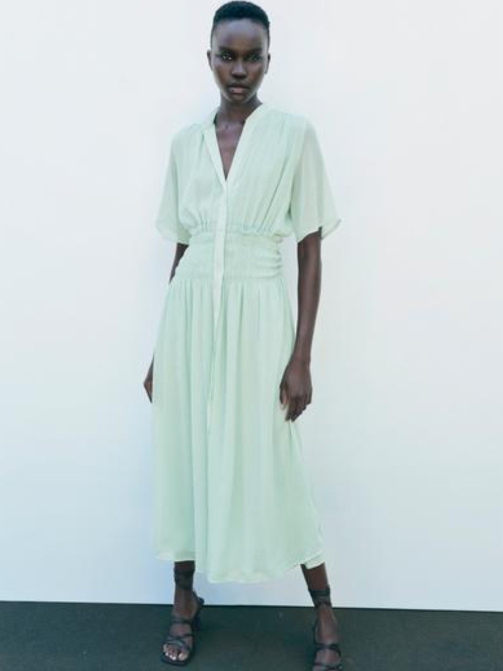 NWOT ZARA ELASTIC DETAIL MIDI DRESS - Sea green 0/0387/171/982/04 Size L